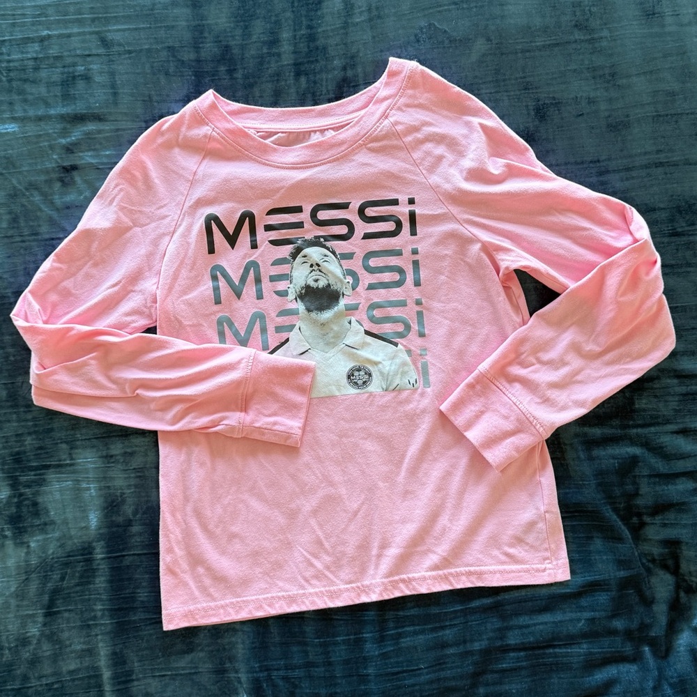 Messi Graphic Long Sleeve Pink Tee for Kids
